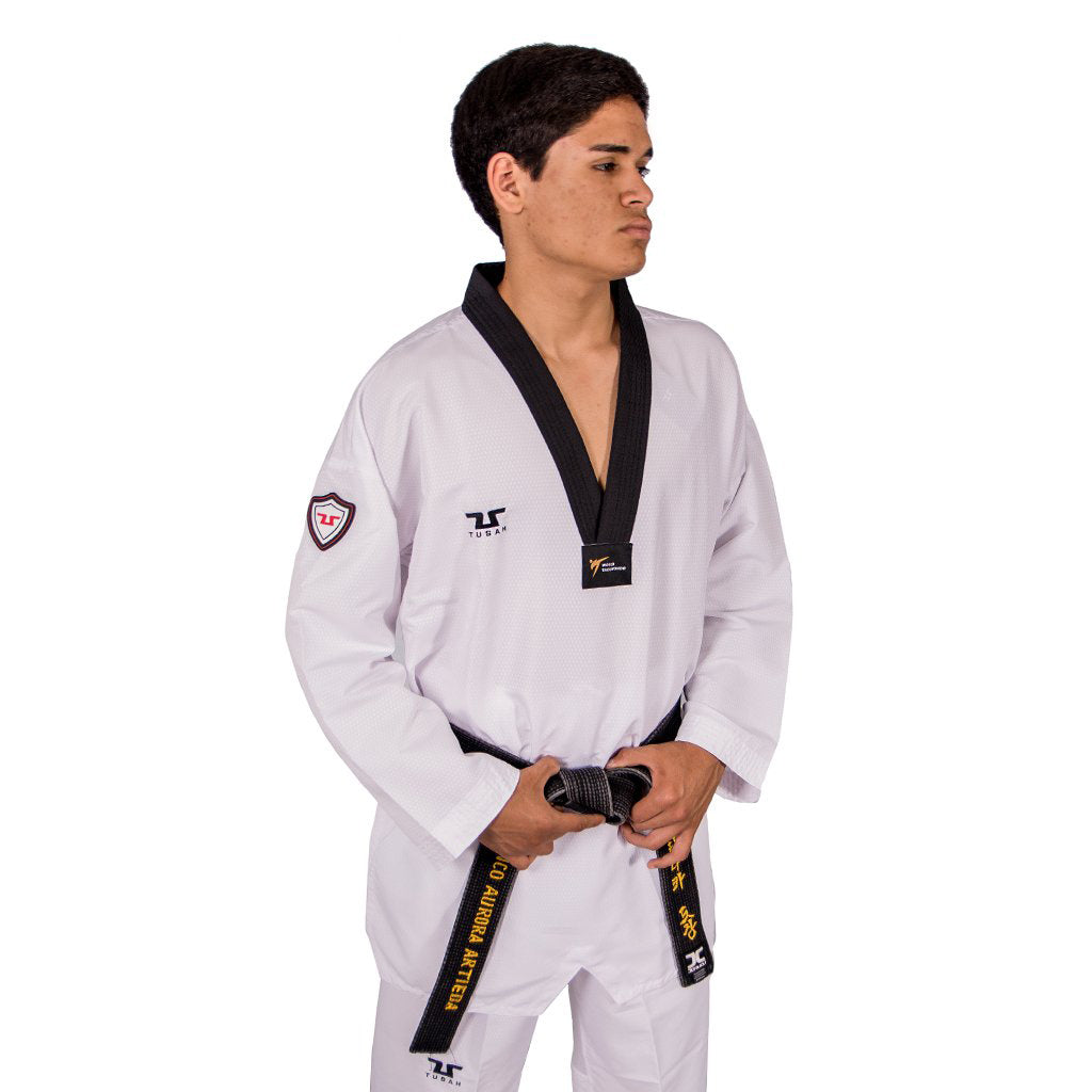 TUSAH EZ-Fit Sparring cuello negro. Uniforme para Taekwondo
