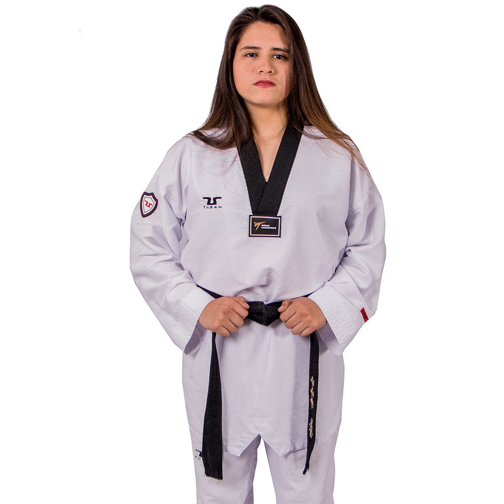 TUSAH Premium Sparring cuello negro. Uniformes de Taekwondo