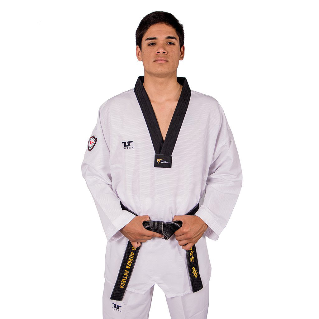 TUSAH EZ-Fit Sparring cuello negro. Uniforme para Taekwondo